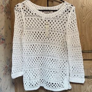 Chicos Long Sleeve Knit Crochet Top